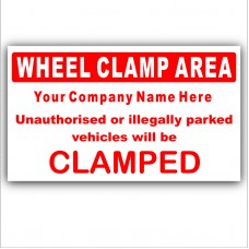 1 x Personalised Wheel Clamping/Clamp Area Sticker-Red on White-Car Park,Van,Parking Self Adhesive Vinyl Sign 